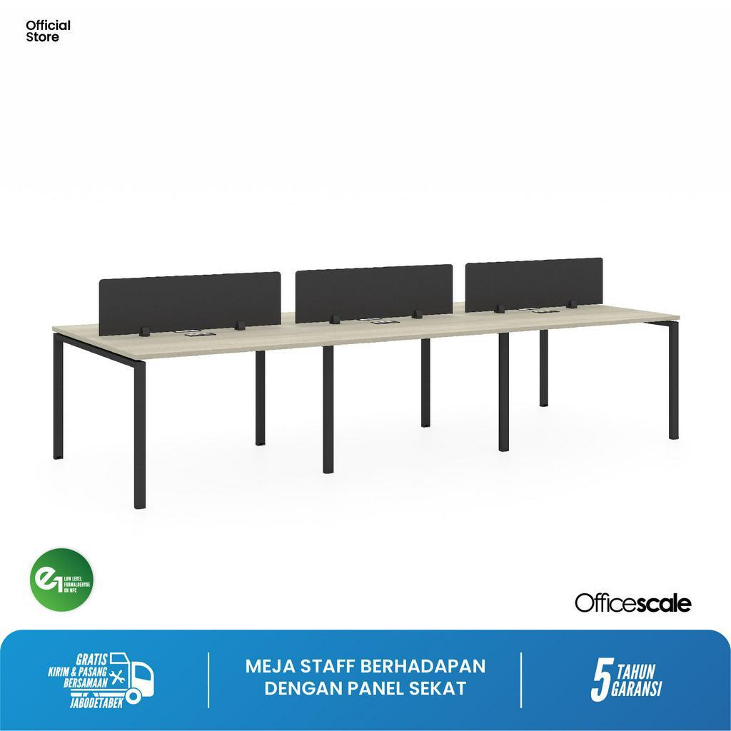 Meja Kerja Kantor Berhadapan 6 Orang + Panel Sekat