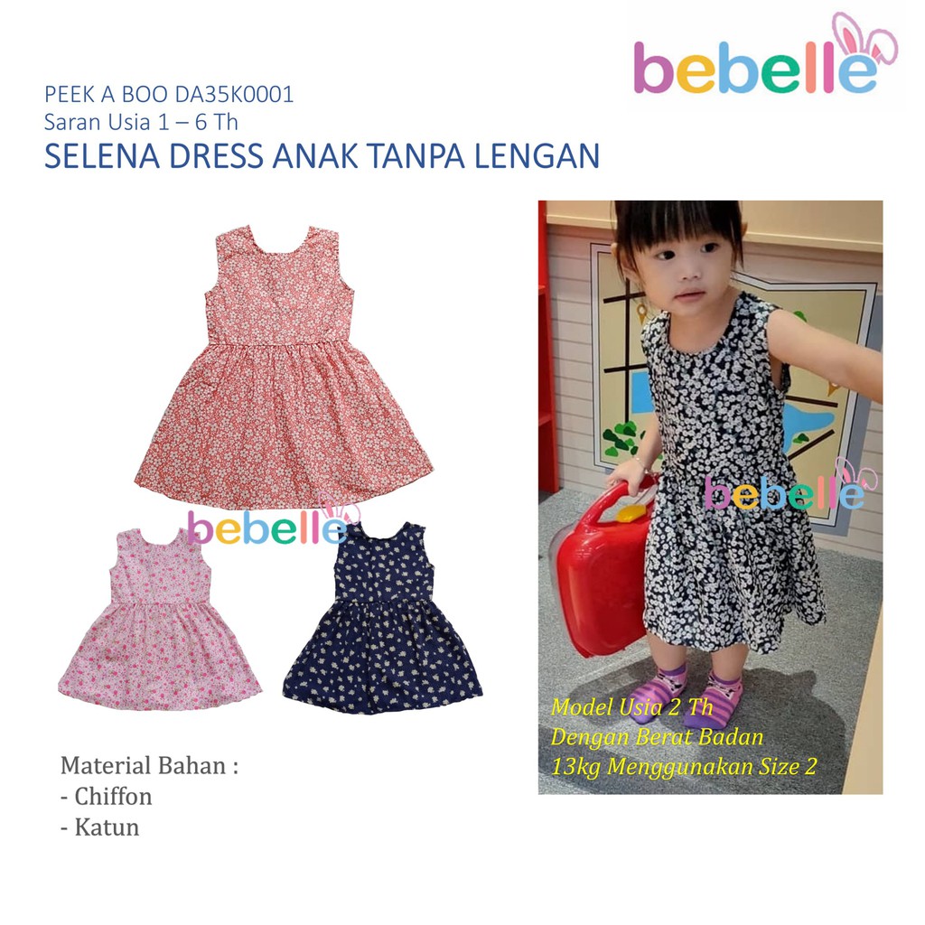 BEBELLE DA35K0001 SELENA DRESS ANAK USIA 1-6 th  BAJU ANAK TANPA LENGAN - BELLA SHOP