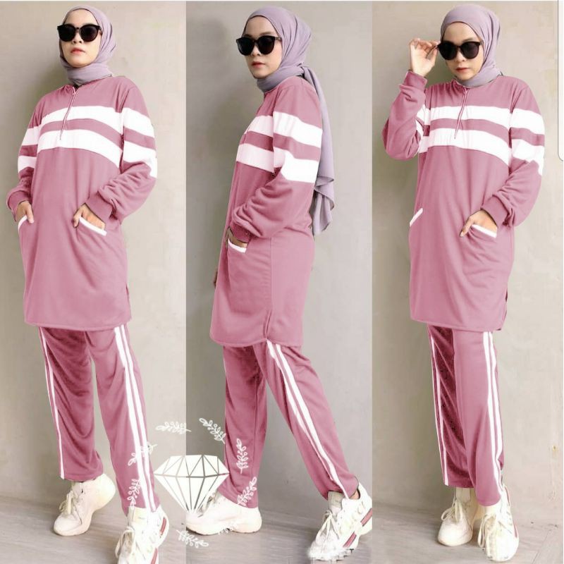 PCS SET BASICLINE FASHION PAKAIAN WANITA SETELAN ATASAN BUSUI DAN CELANA BABYTERRY MS ADA VIDEO REAL PICT