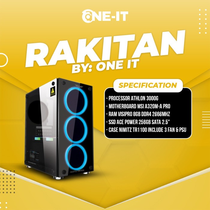 PC Rakitan Athlon 3000G | RAM 8 GB 2666MHz | SSD 256 GB SATA