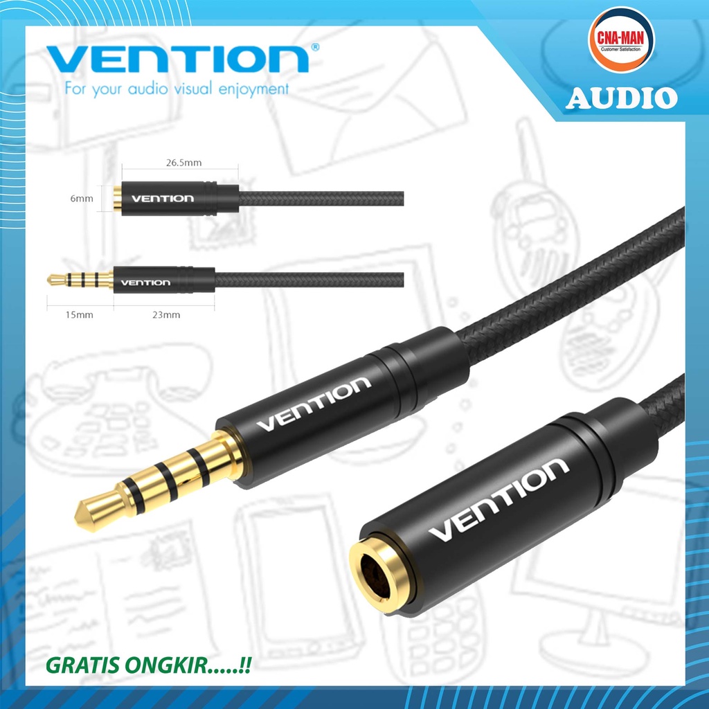 Vention Kabel Audio Mic Aux TRRS 3.5mm Male to Female Braided 1.5M 2M
