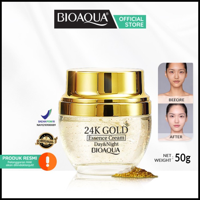 【BPOM】BIOAQUA serum wajah 24K Gold Essence Cream Original 50g