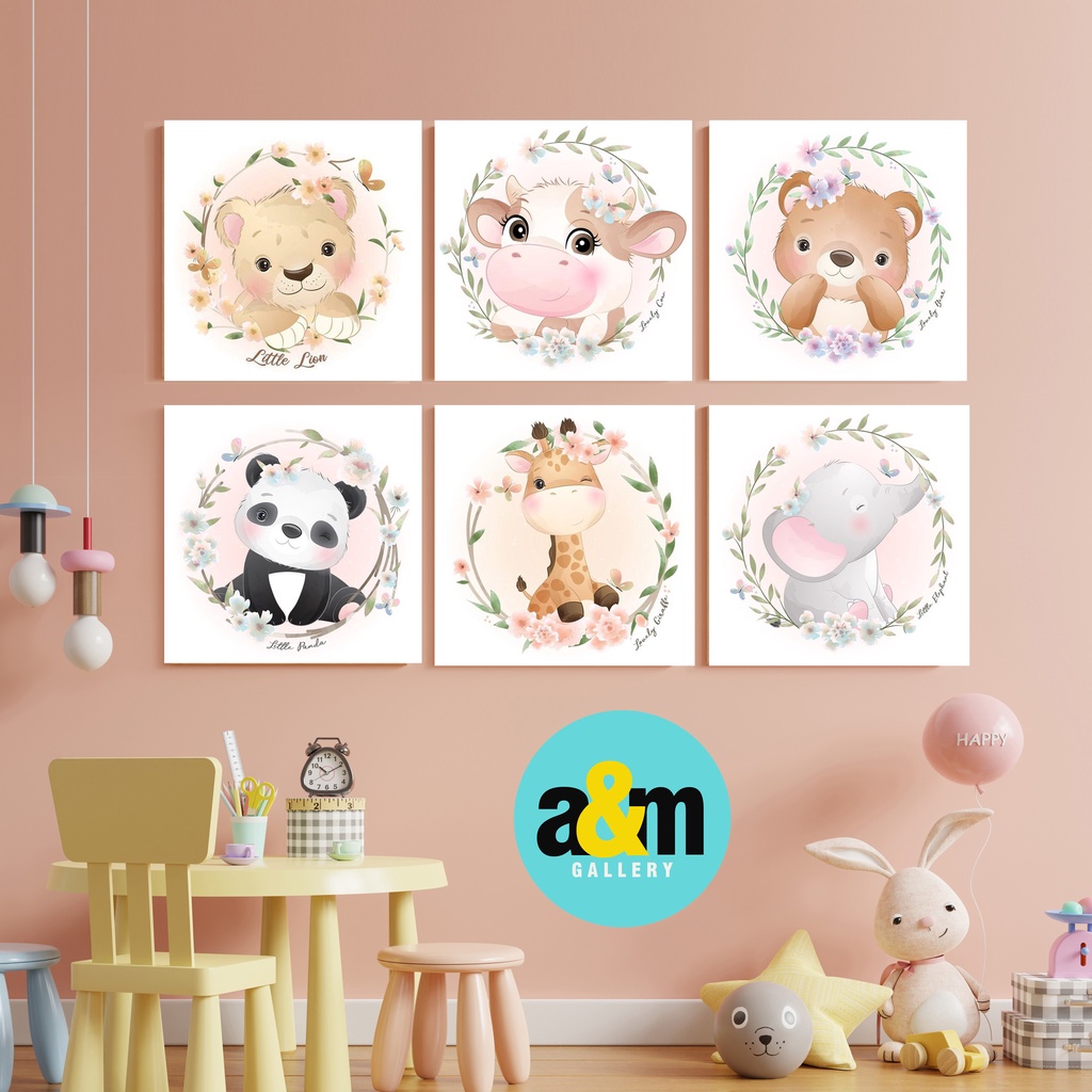Hiasan Dinding Kamar Bayi Gambar Bayi Binatang Cute Animal ( 20 X 20 ) Pajangan Anak Dekorasi Bayi Wall Decor Tema BINATANG - A&amp;M