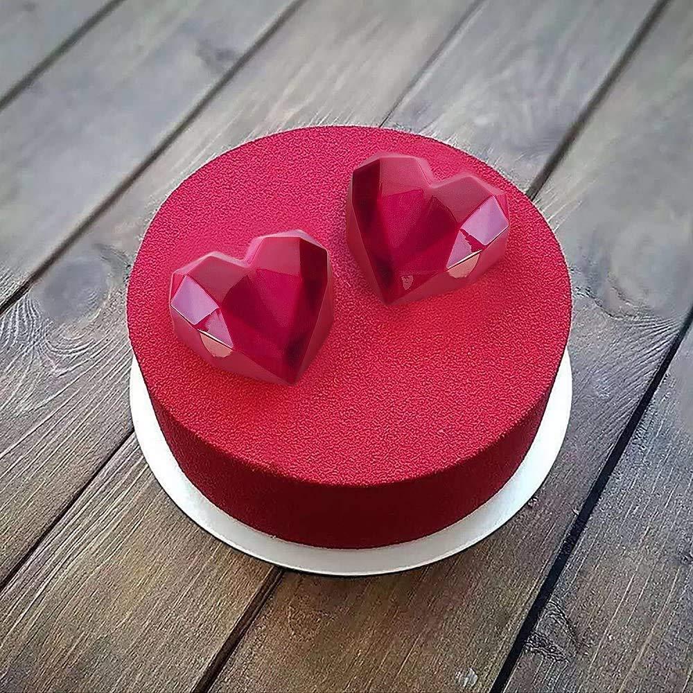 Solighter Kue Cetakan Kue Coklat Silikon Modeling Decor 3D Berlian Bentuk Hati Sabun Puding Cetakan