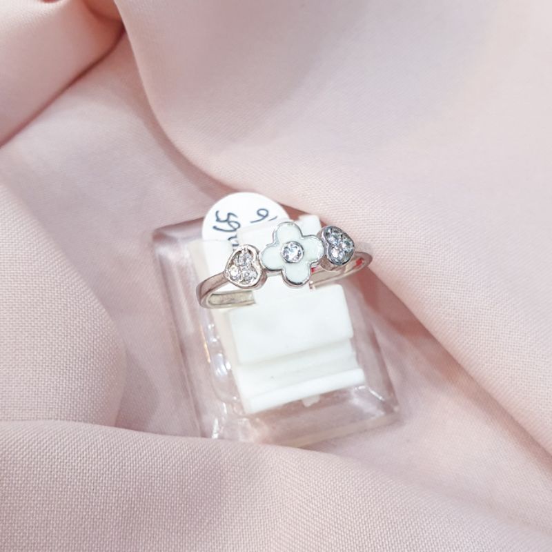 Cincin bunga van cleef emas putih asli kadar 375