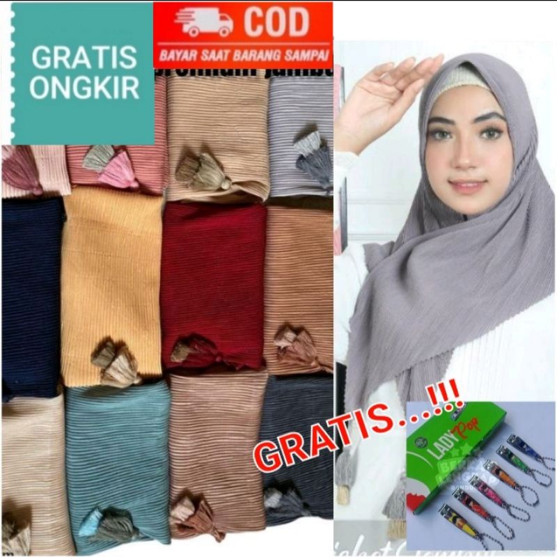 Hijab Segi Empat Plisket Pom Pom