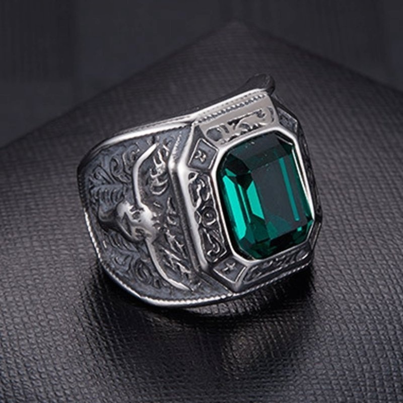 Cincin Bahan Titanium Steel Emerald Untuk Pria Suvenir Pernikahan