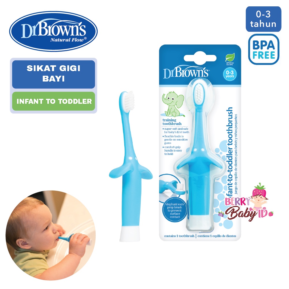 Dr Brown's Infant-to-Toddler Toothbrush Sikat Gigi Bayi Anak Girrafe Elephant Ear Berry Mart