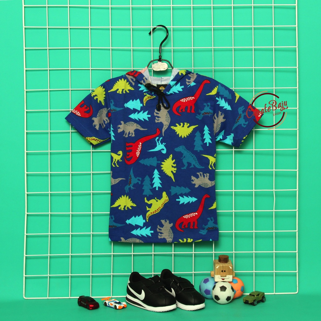4.4 MEGA SALE KAOS ATASAN HOODIE ANAK MODEL PRINTING DINO CEMARA BIRU BAJU ATASAN ANAK 1-7 TAHUN