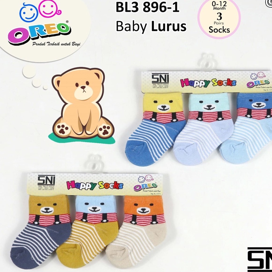 Kaos Kaki Bayi/Kaos Kaki Anak 3D Karakter/Kaos Kaki Oreo Anti Slip isi 3 (0-12 bln) Premium