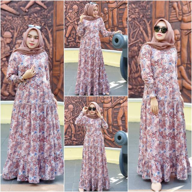Gamis ceruty babydoll printing bunga