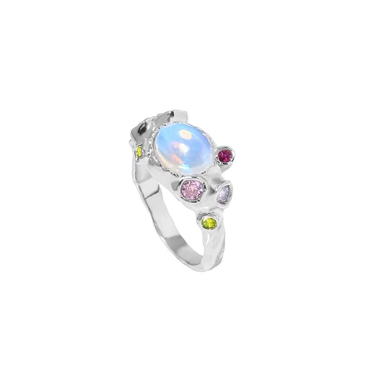 Cincin Berlian Moonstone Warna Pink Gaya Harajuku Untuk Aksesoris