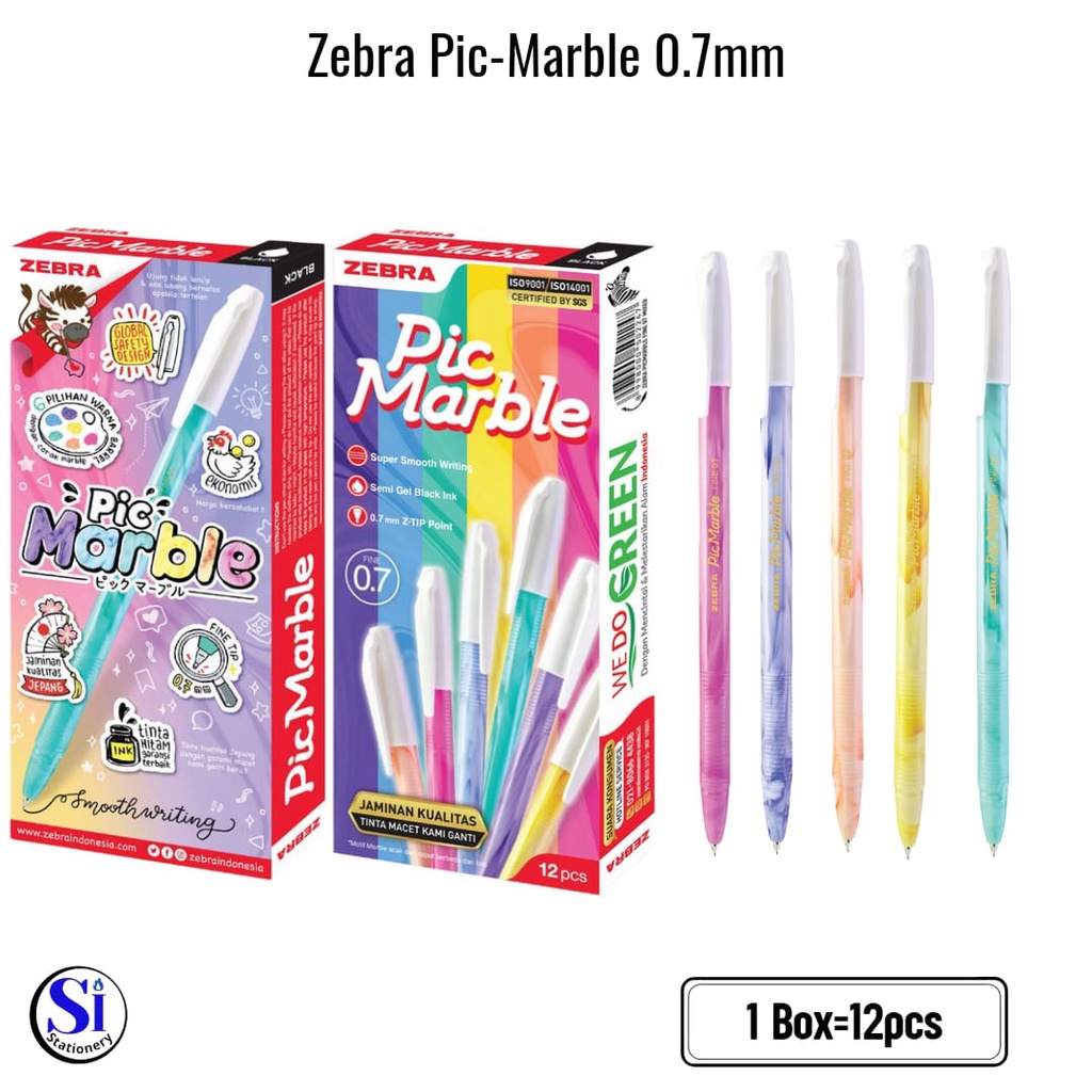 

Pulpen Zebra Pic-marble 0.7 mm Black Ink isi 12