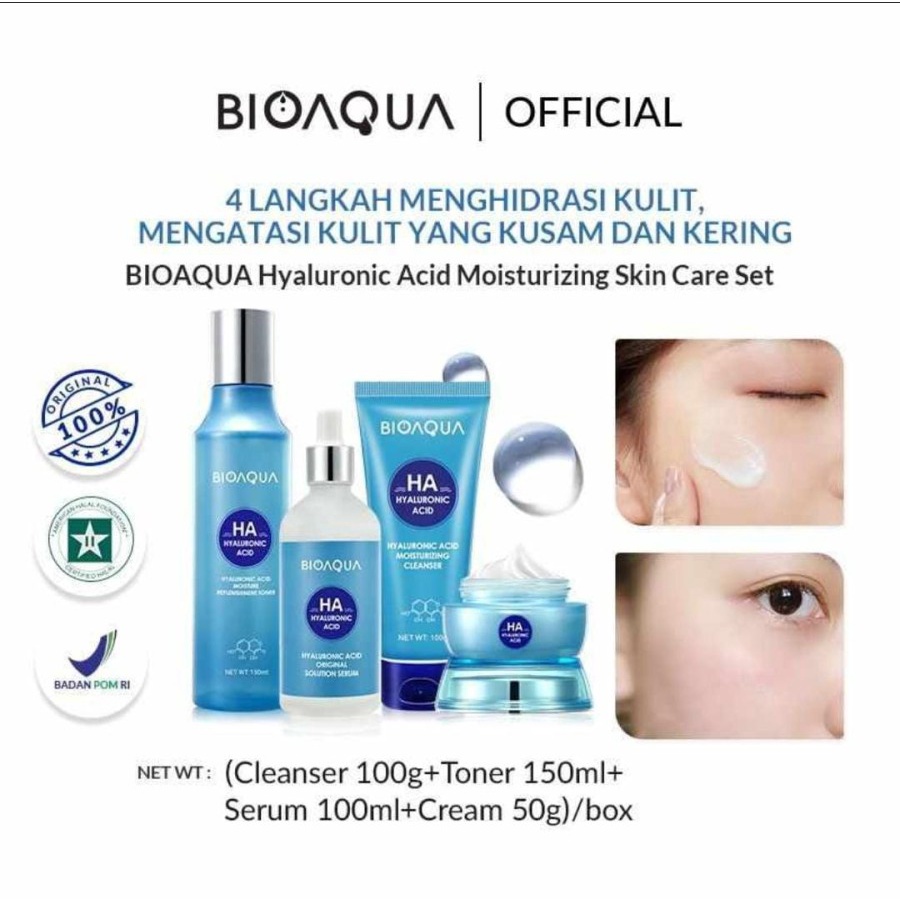 ✨ AKU MURAH ✨BIOAQUA Hyaluronic Acid Moisturizing Skin Care Set (100g+150ml+100ml+50g)
