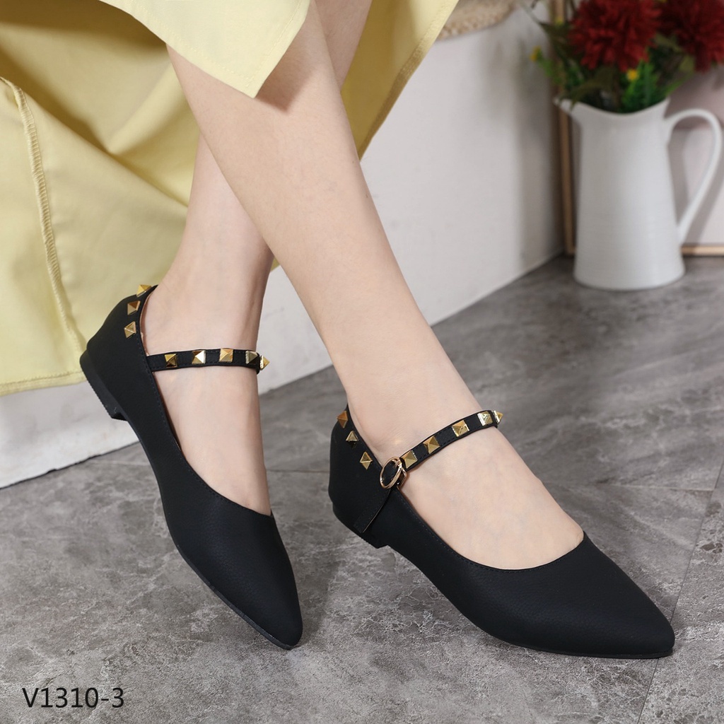 V Leather Flats V1310-3