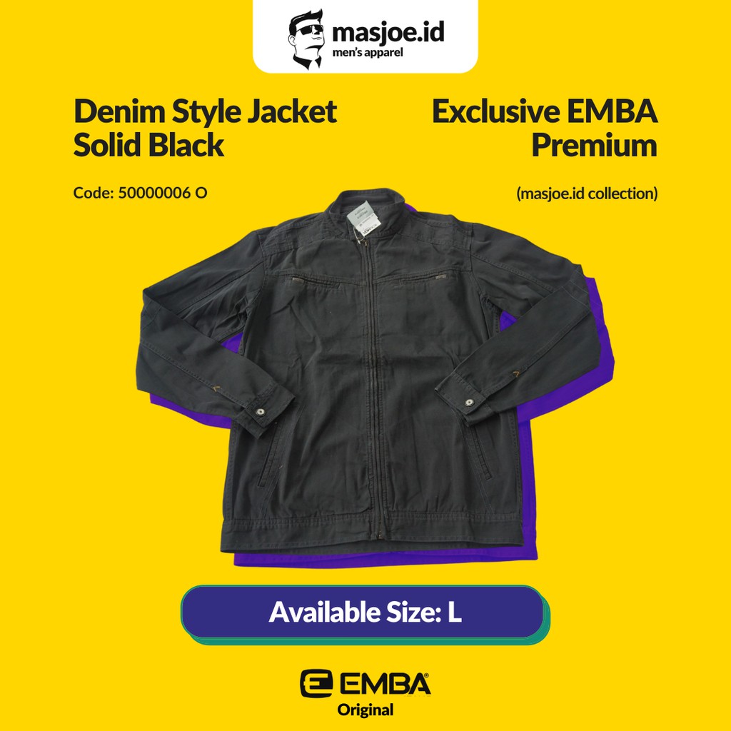 Jaket Jeans Denim Pria EMBA Original - Solid Black