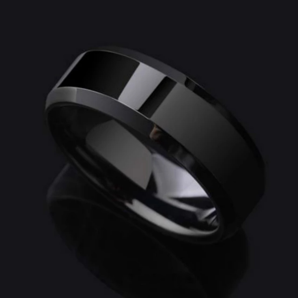 Cincin Titanium Stainless Steel Hitam Polos Pria Wanita