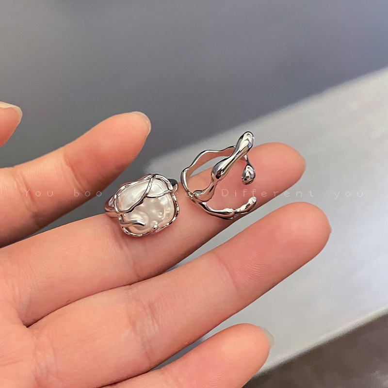 AY(CN) 2pcs / Set Cincin Mutiara Warna Silver Untuk Wanita