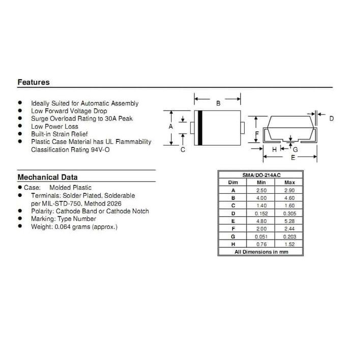 1N4001 1A 50V In4001 Silicon Diode Rectifier 1 A 50 V M1 Smd Dioda Smd Inwer715