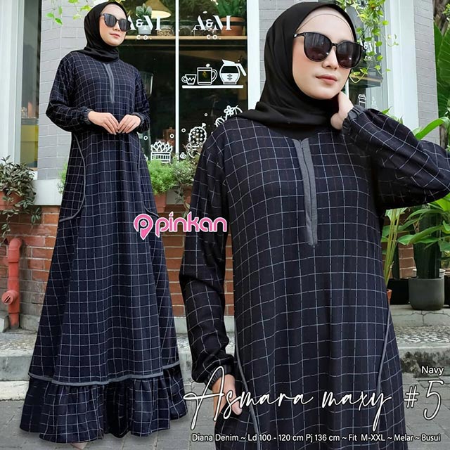 Gamis Wanita Calvin Jeans Diana Busui Tebal Melar Nyaman di Pakai Fane Levila Gamis Muslim Kekinian-ASMARA 5 NAVY