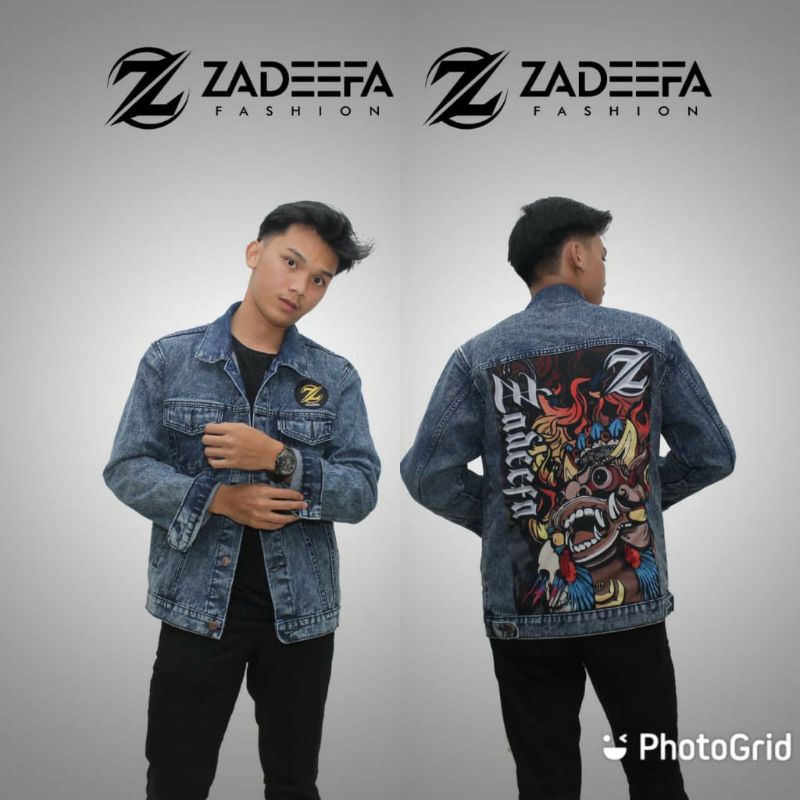Trucker Jacket Denim Laki Perempuan Bergambar Perinting Belakang Oversize Big Size Jumbo