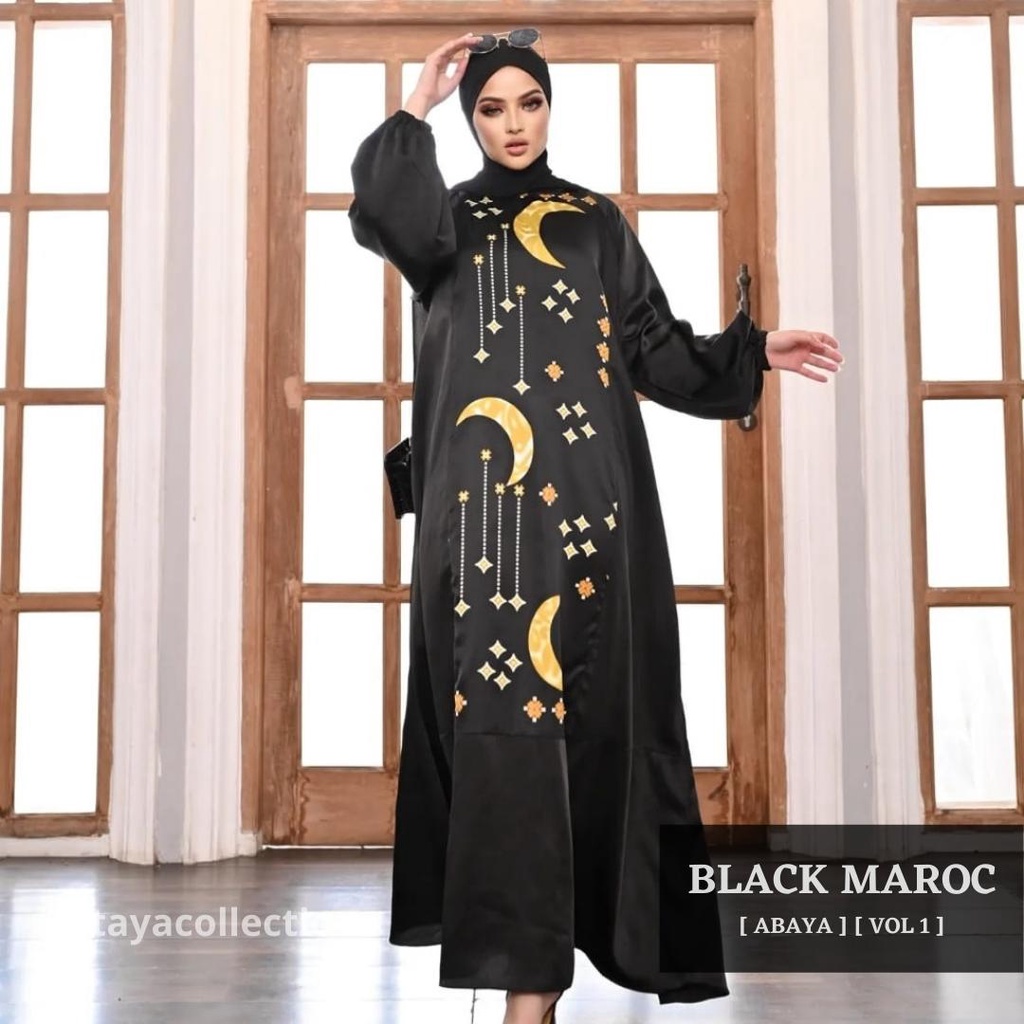 Fataya Collection BLACK MAROC Abaya Black - Bahan Maxmara Silk LD120cm