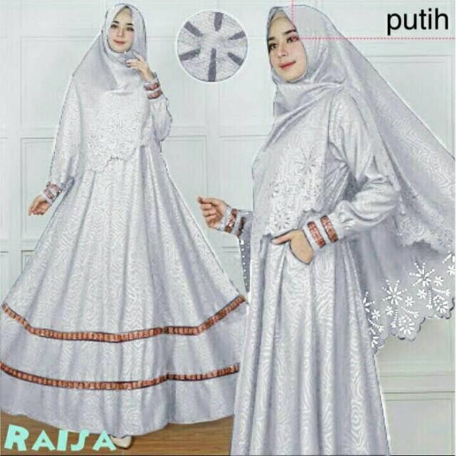 Gamis Raisa Tembos Busana Muslim Wanita Baju Setelan Lebaran Warna Putih