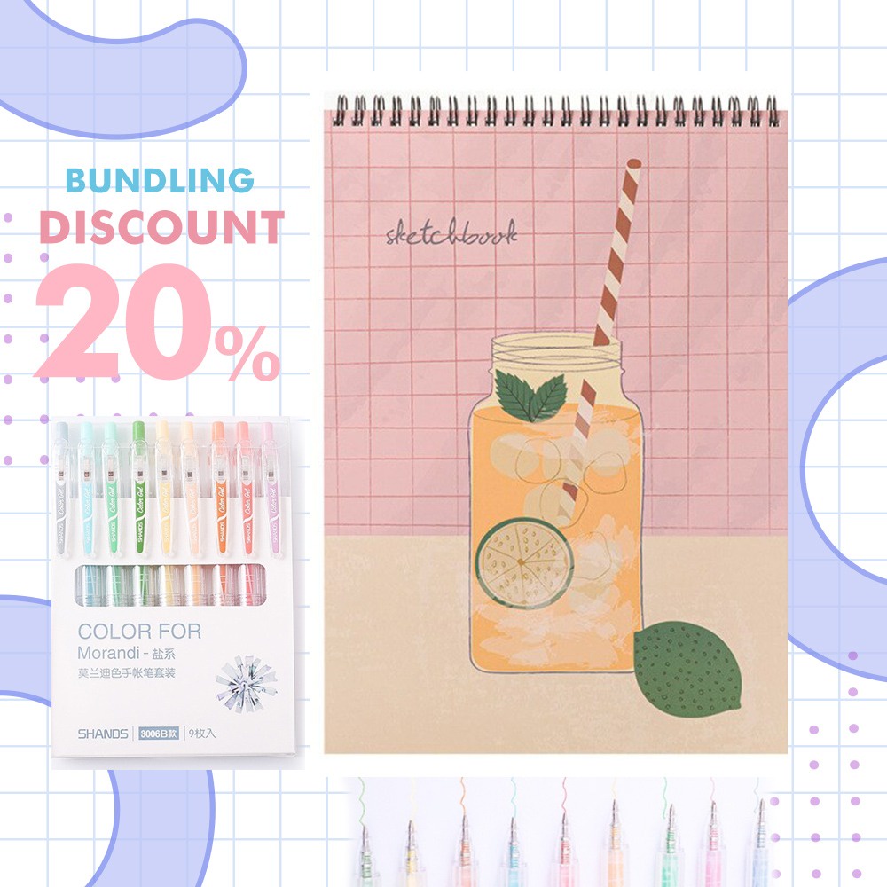 

A4 Sketchbook Blank Paper Notebook Art Drawing & Gel Pen Warna Paket2