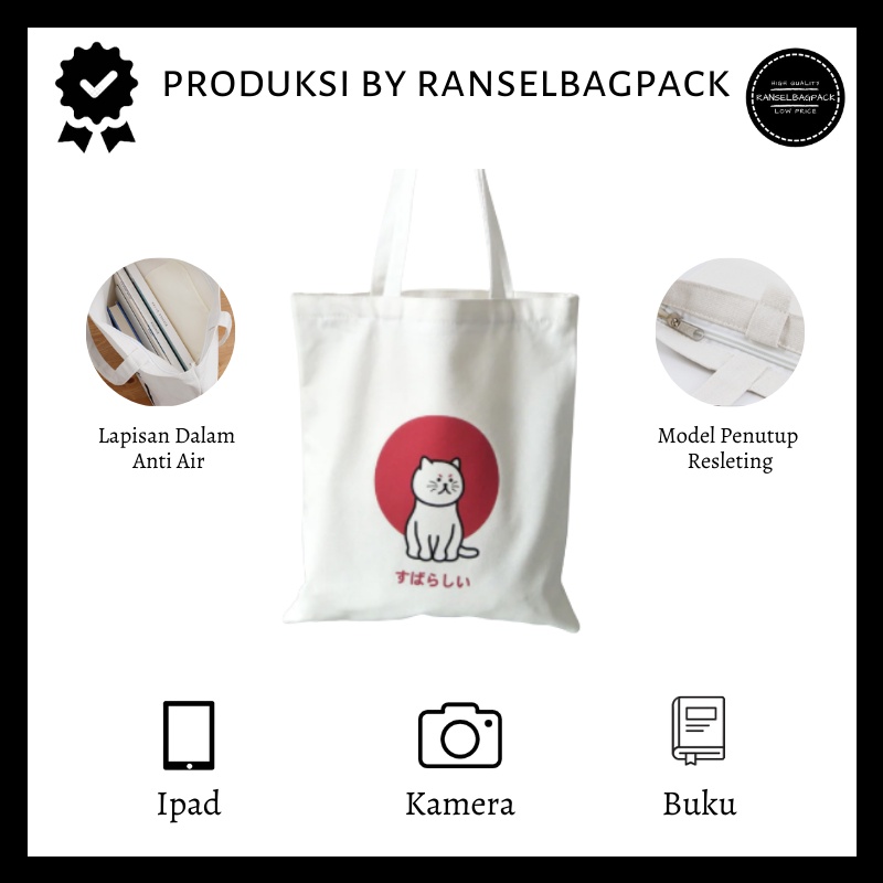 Tote Bag Sablon Resleting Tas Bahu Model Kekinian Stylish Tote Bag Perempuan Wanita Cewek