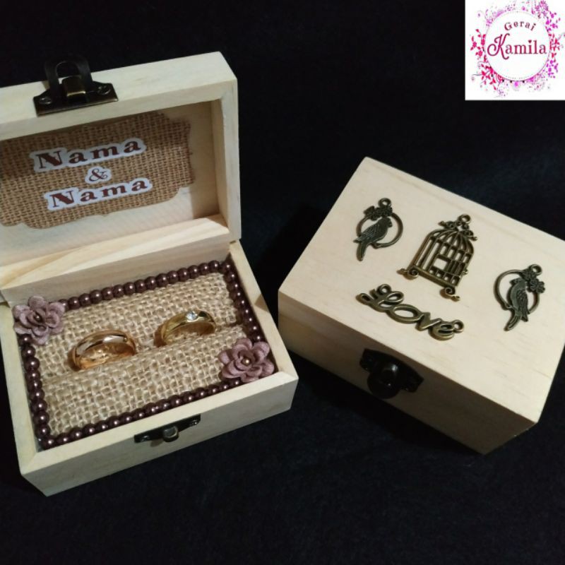 Kotak Cincin Rustic Murah Ring Box Cincin Kayu Rustic Mini Tempat Cincin Custom (gerai Kamila)