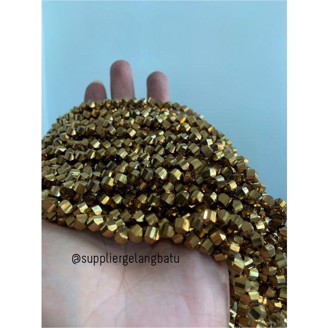 ceko faceted hexagon 6mm gold metallic emas metalik kilap bead manik