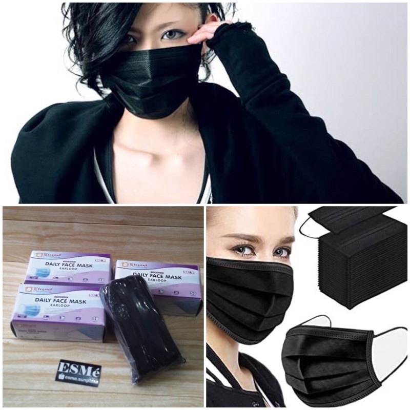 MASKER ELEGANT HITAM KEREN KPOP STYLE / ELEGAN 3 PLY 50pc SURGICAL MASK DISPOSABLE MASK MASKER MULUT