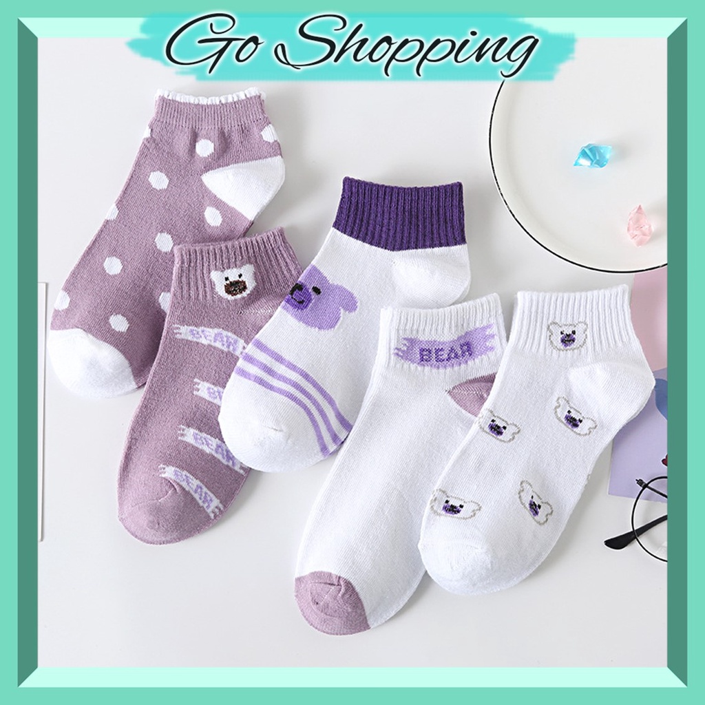 GO! KK807 Kaos Kaki Wanita Motif Beruang Ungu Pendek Fashion Korean Unisex Semata Kaki Purple Bear Socks Import Ankle
