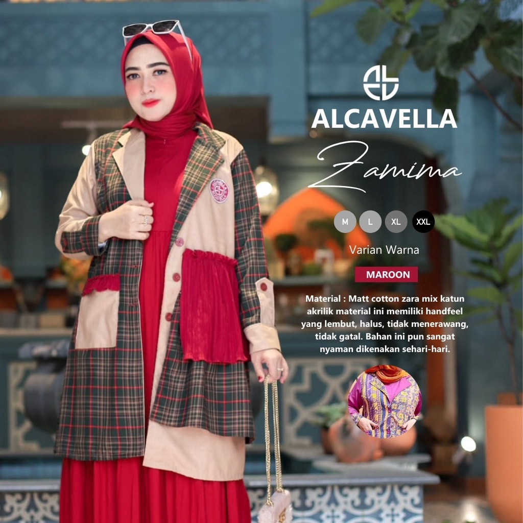 Gamis ZAMIMA Merah Maroon by Alcavella - One Set Gaun Cantik + Jaket Muslimah Zamima Red Long Dress