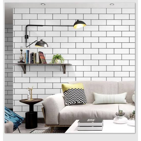 WPSBGS WALLPAPER WPS158 BATA PUTIH LIST WHITE BRICK WALLPAPER STICKER