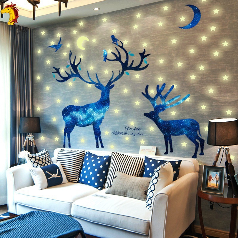 [ Christmas blue elk electrostatic Glass Window Sticker  Decoration for Home Living Room Bedroom ]