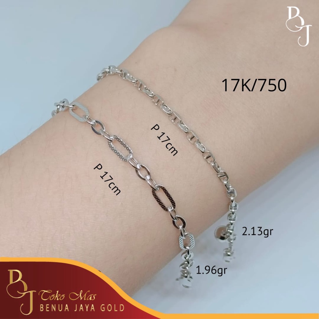 Gelang Rantai Fashion Holo Fancy Emas Putih 17K/750