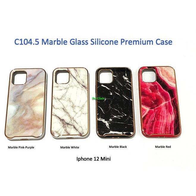 C104.5 Iphone 12 Mini / 12 / 12 PRO / PRO MAX Marble Tempered Glass Silicone Case Marmer