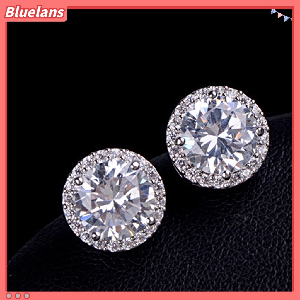 Bluelans Anting Stud Zircon Inlaid Serbaguna Warna Silver Untuk Pernikahan