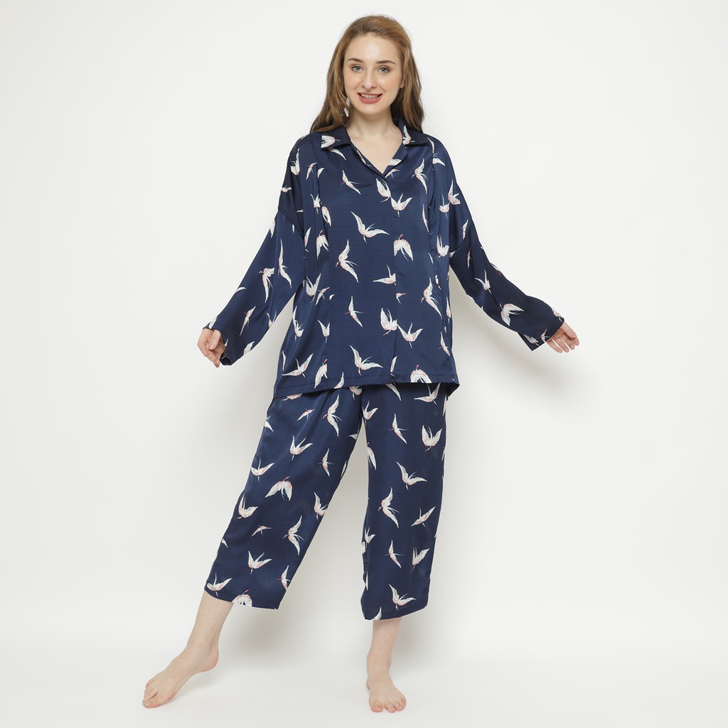 

MONOMOM Jamie Birdy Navy - Piyama menyusui, piyama busui Navy