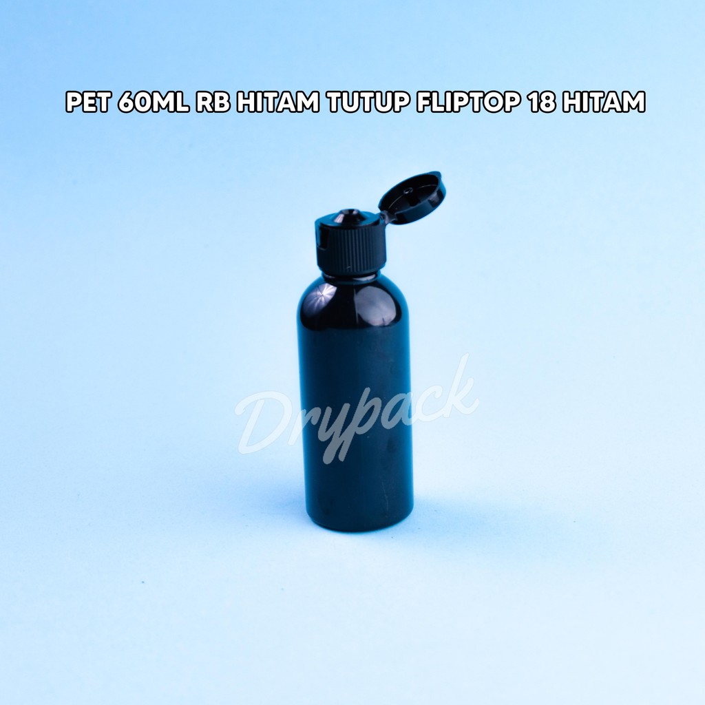 Botol PET 60 ML RB Hitam Tutup Fliptop 18 Hitam