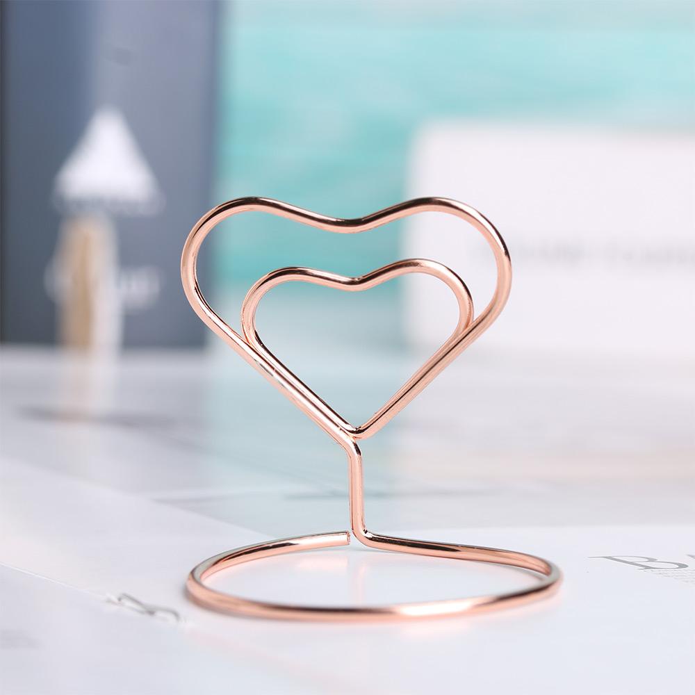 Nanas 1pcs Tempat Kartu Rose Gold Romantis Penjepit Kertas Bentuk Hati Bentuk Cincin Perlengkapan Pernikahan Foto Klip