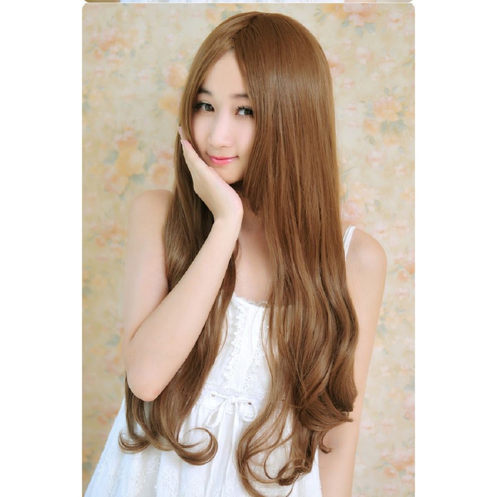 Wig Panjang Coklat Murah Rambut Palsu Panjang Korea Curly Light Wig Panjang Coklat Murah Rambut Palsu Panjang Korea Curly Light