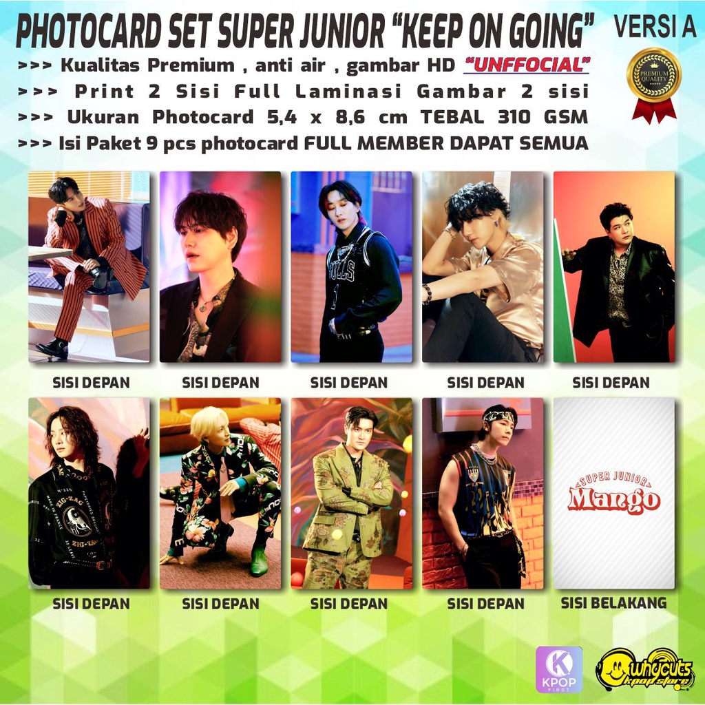 PHOTOCARD FULL SET PREMIUM UNOFFICIAL SUPER JUNIOR MANGO / PRINT 2 SISI FULL GLOSSY LAMINASI / ANTI AIR / ISI 9 PCS