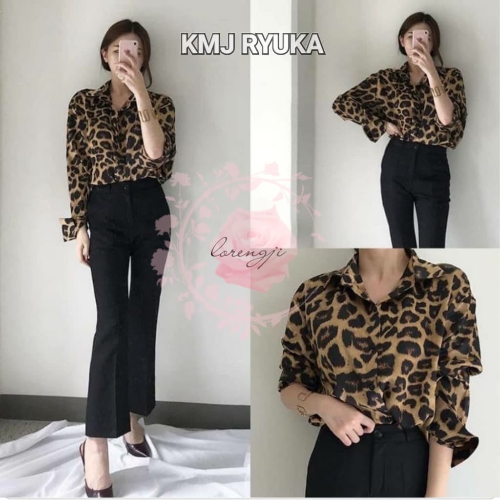 KEMEJA RYUKA/ KEMEJA WANITA RYUKA/ ATASAN KEMEJA PREMIUM JUMBO/ KEMEJA WANITA LEOPARD TERBARU