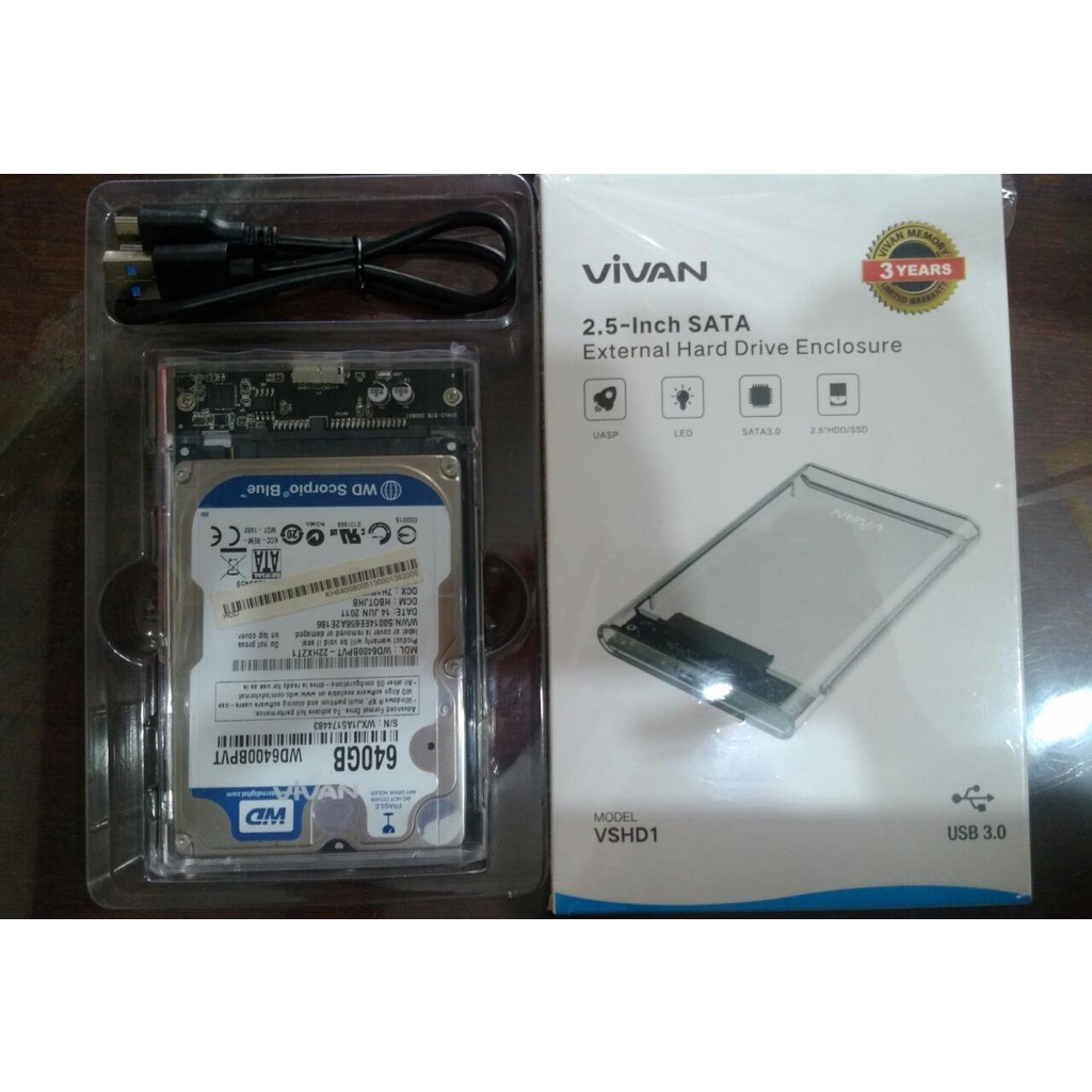 HDD Second 2.5" WD Blue 640Gb + Casing External HDD