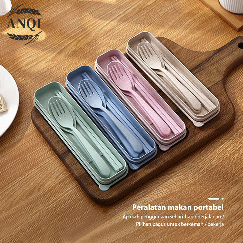 ANQI  Set Alat Makan Wheat Straw Tableware 4 in 1 / VS-23