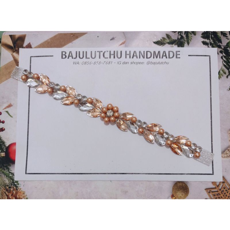 payet rangkai peach salur pinggang bunga tengah