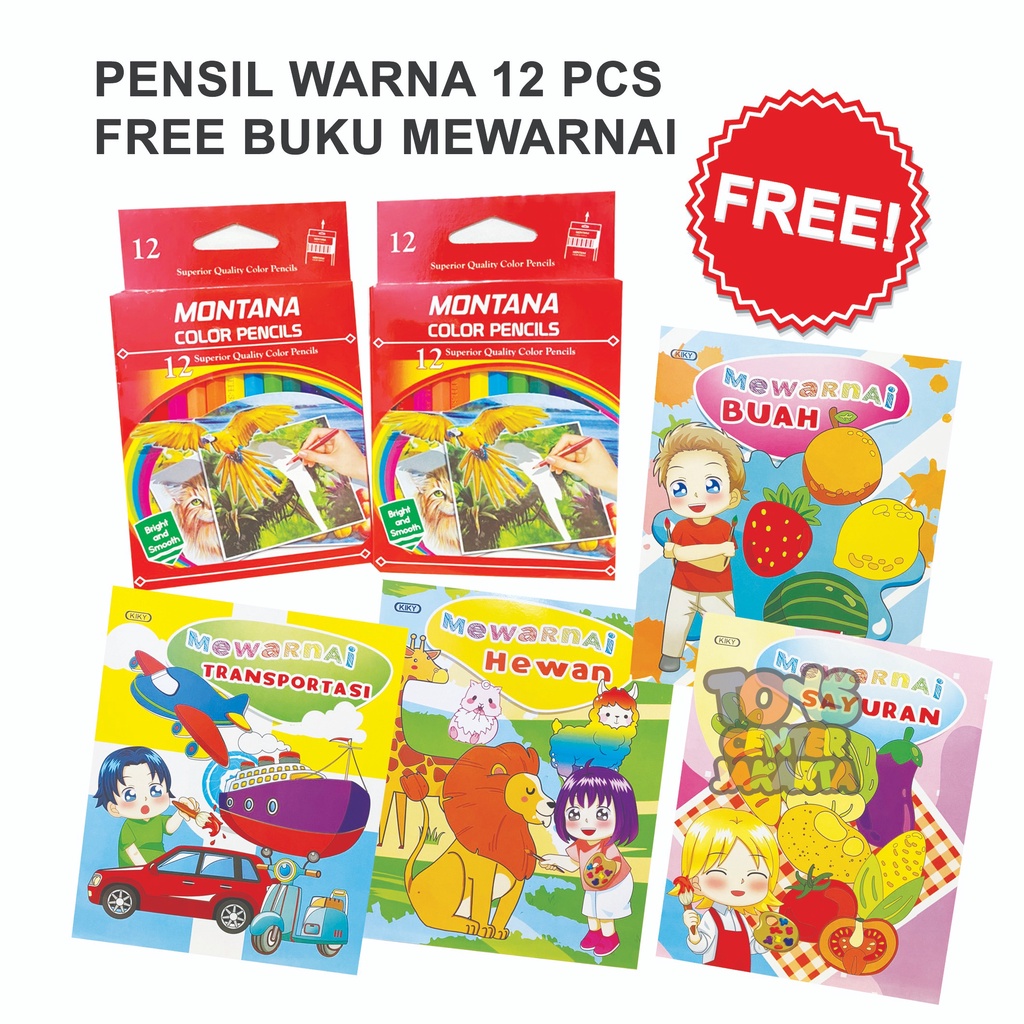

PMJ - FREE BUKU GAMBAR BUKU MEWARNAI KIKY PENSIL WARNA SET ISI 12 PCS MONTANA