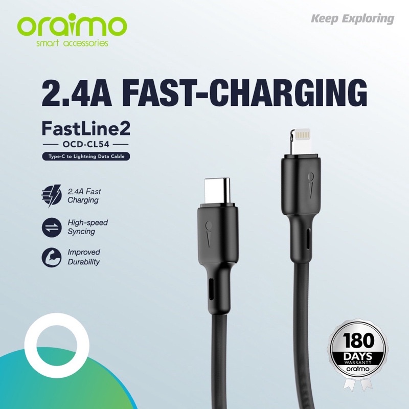 Oraimo OCD-CL54 Fastline 2 Kabel Data Type-C - Lightning 2.4A Fast Charging - Garansi 1 Tahun